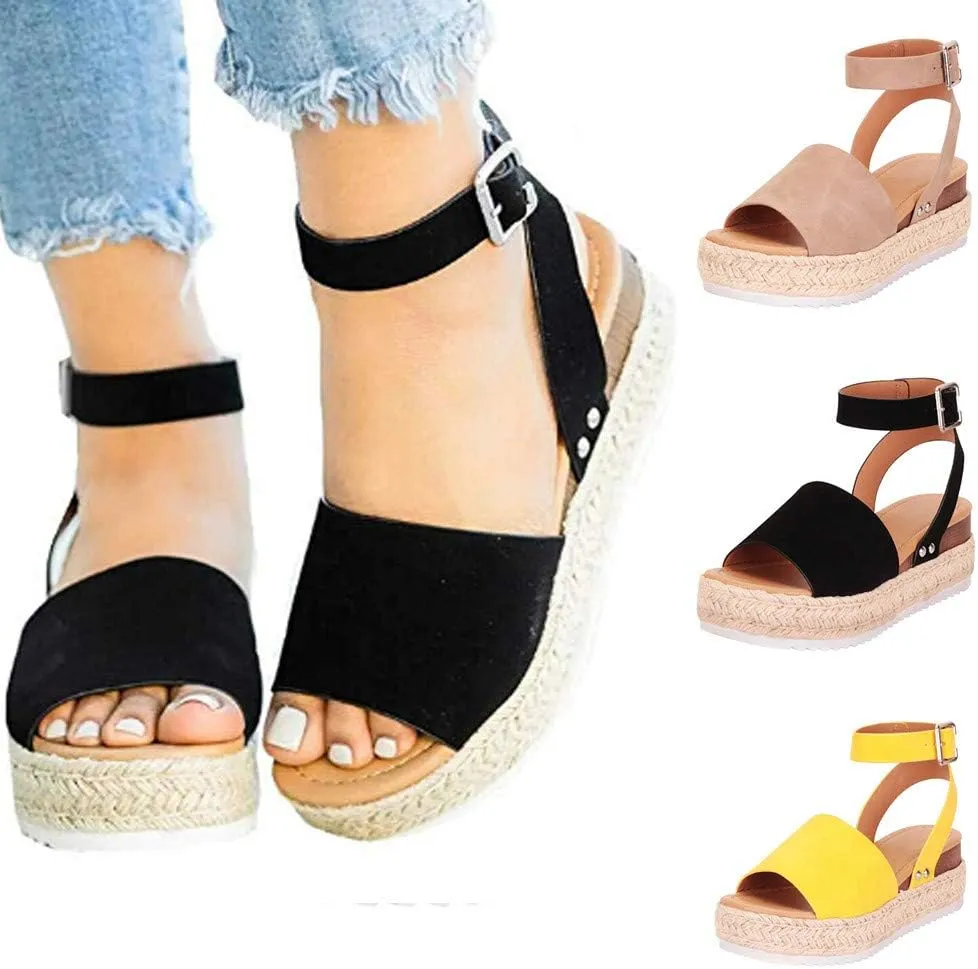 Gibobby Womens Sandals Sandals for Women with Heels Lady Summer Flat Waterproof Platform Woven Thick-Bottom Sandal