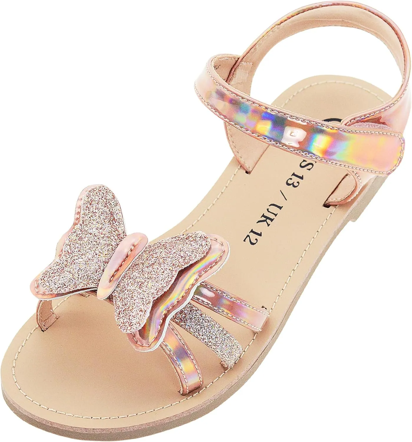 Girls Sandals Open Toe Flat Sandals for Girls Shiny Princess Sandals Wedding Party Shoes