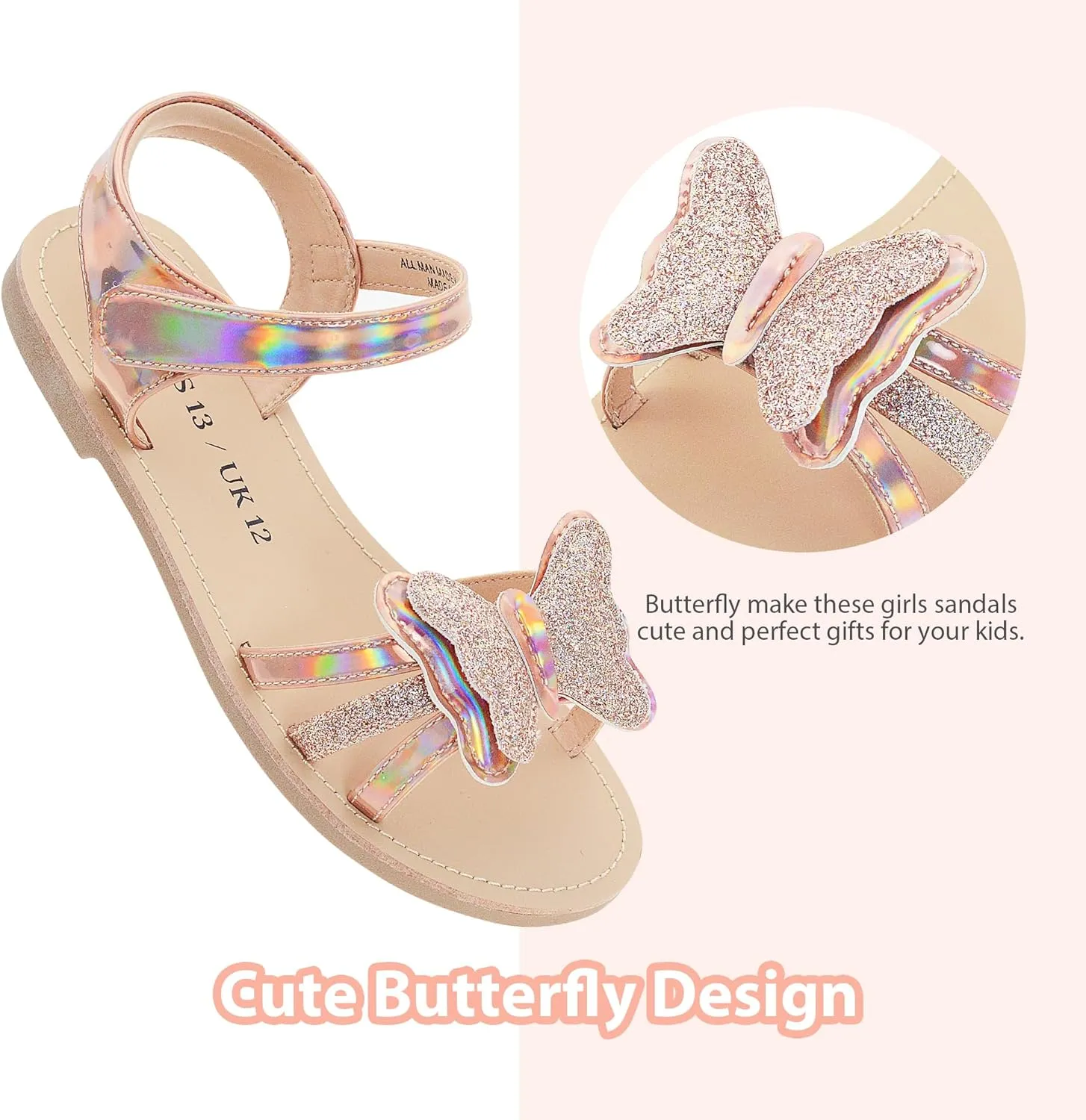 Girls Sandals Open Toe Flat Sandals for Girls Shiny Princess Sandals Wedding Party Shoes