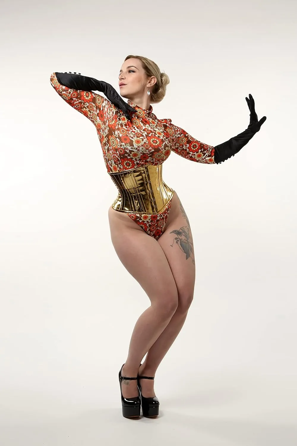 Gold PVC Double Steel Boned Waist Trainer Underbust Corset for Women
