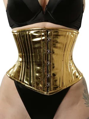 Gold PVC Double Steel Boned Waist Trainer Underbust Corset for Women