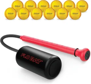 GoSports Baseball & Softball Rope Swing Trainer - Batting Practice Equipment - Includes FLO BAT with 12 Foam Baseballs & Tote Bag