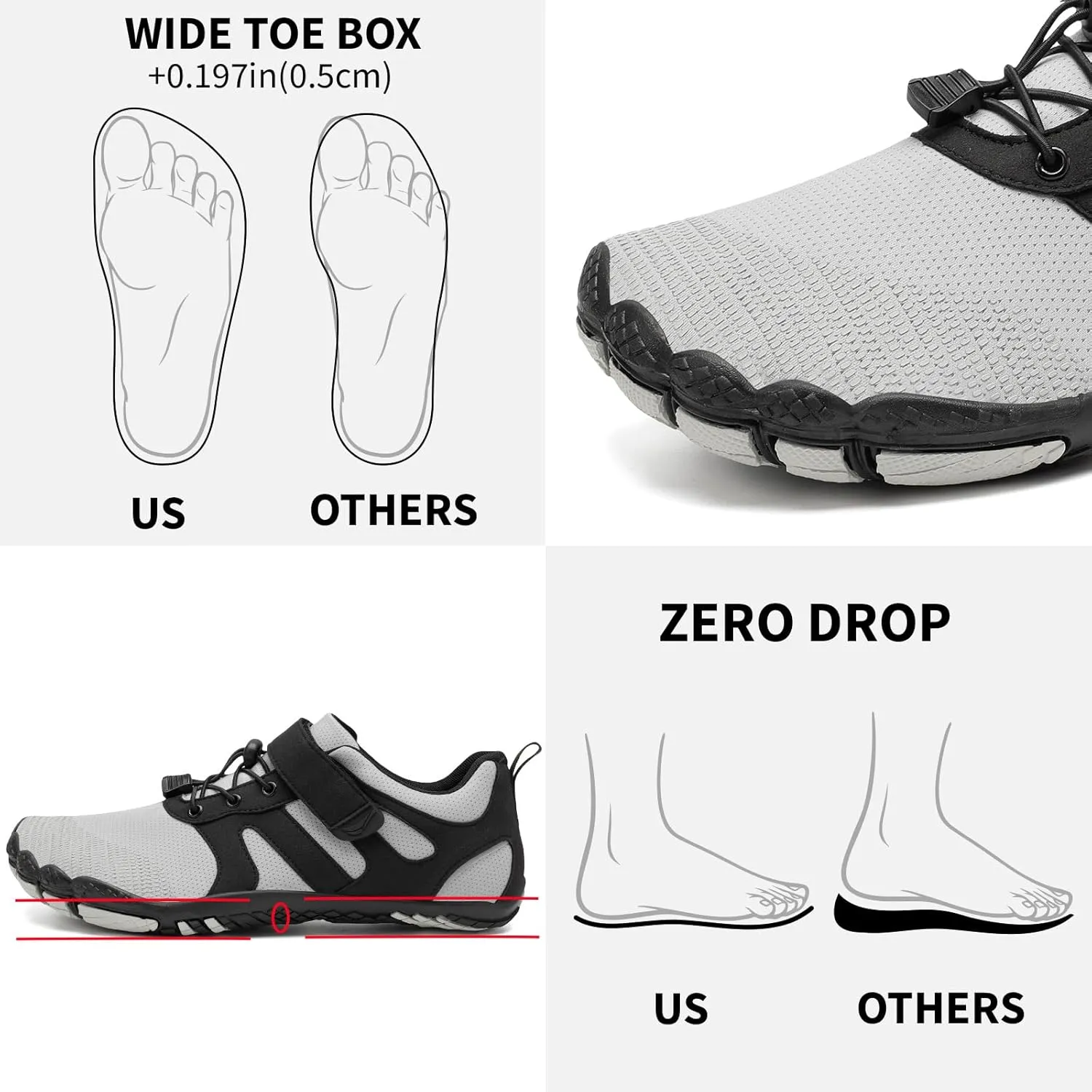 Grand Attack Barefoot Shoes Men Wide Toe Box Zero Drop Men's Trail Running Cross-Trainer Wrestling Boxing Weightlifting Walking Shoes