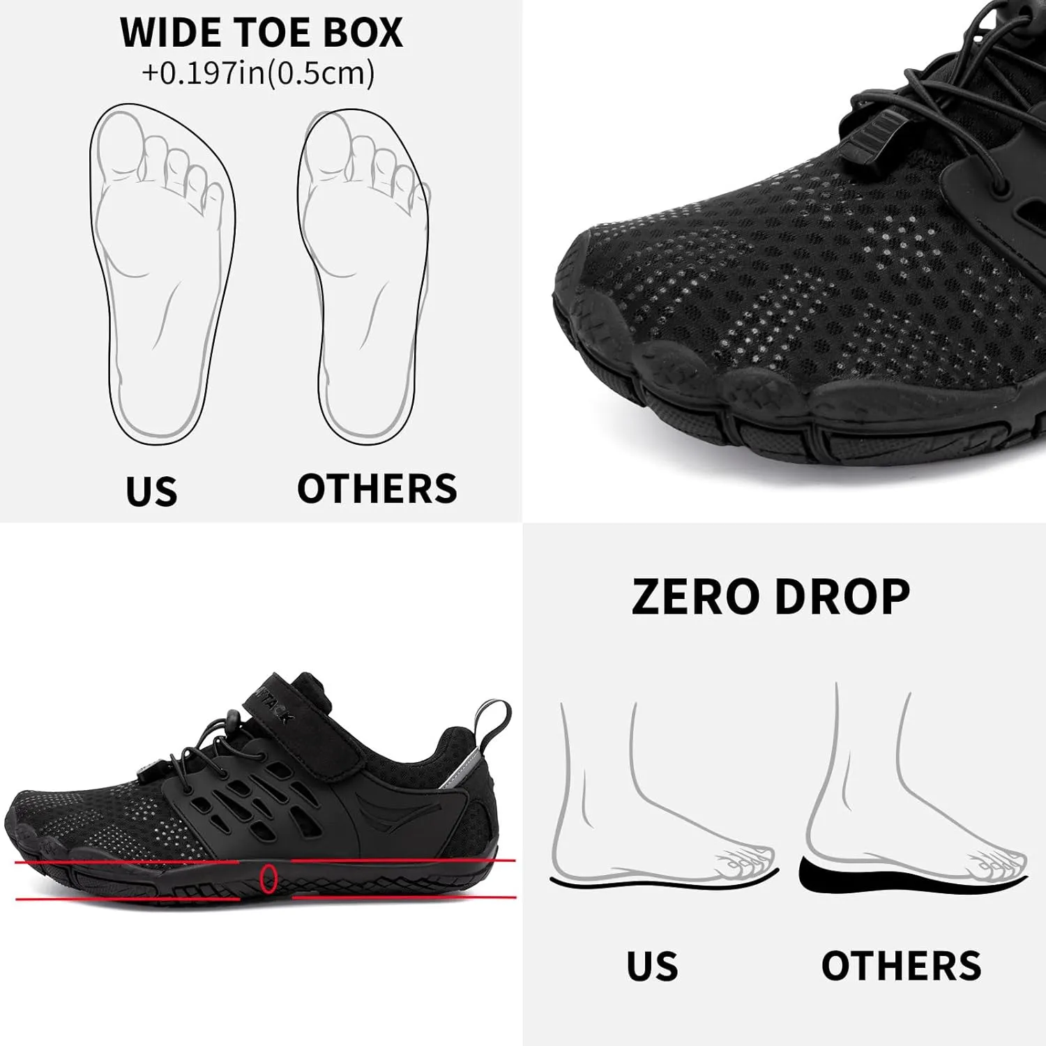 Grand Attack Barefoot Shoes Women Minimalist Zero Drop Lightweight Cross-Trainer for Wrestling Boxing Weightlifting Walking Shoes