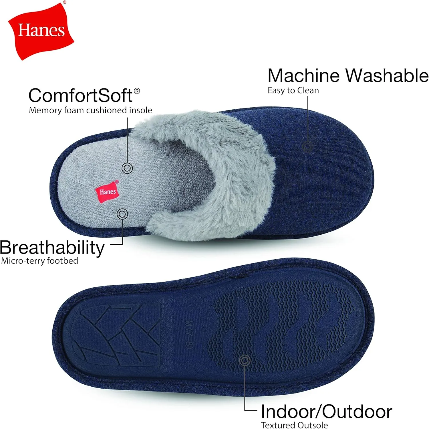 Hanes womens Comfort Cotton on Scuff With Memory Foam and Anti-skid Sole Slipper