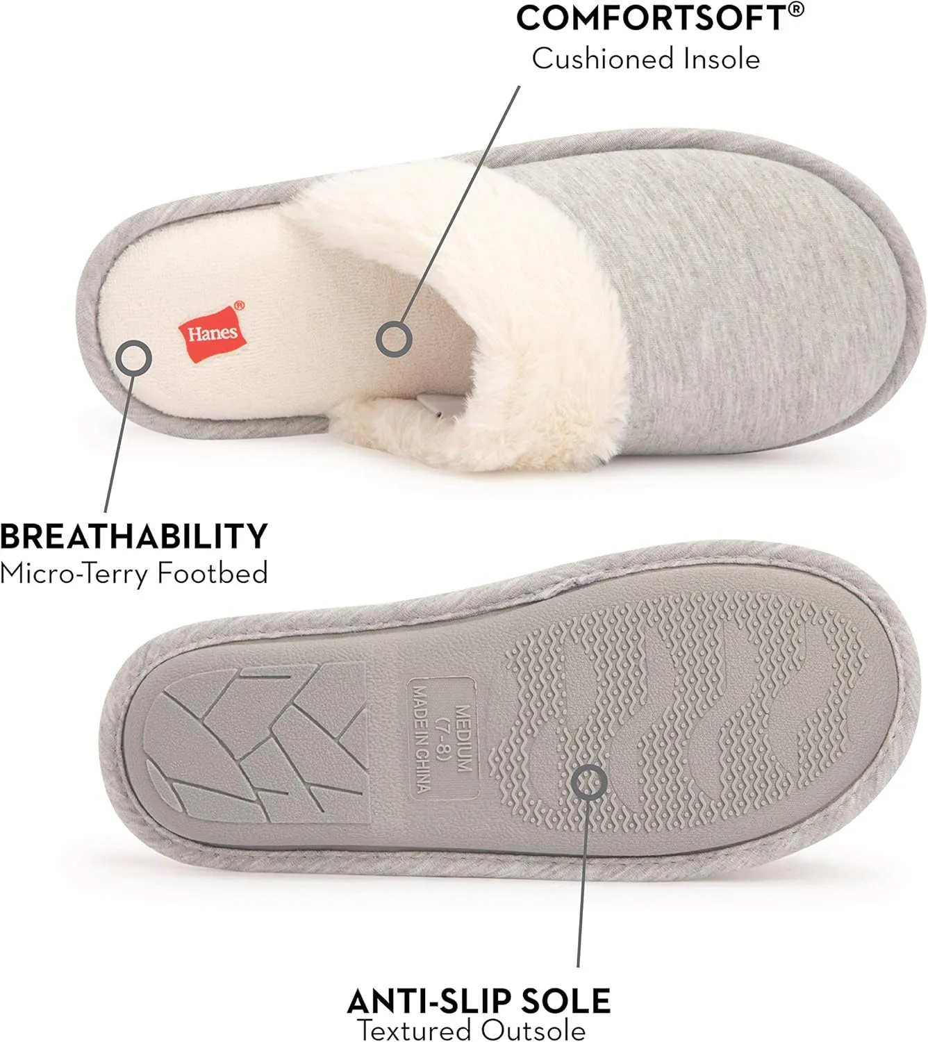 Hanes womens Comfort Cotton on Scuff With Memory Foam and Anti-skid Sole Slipper
