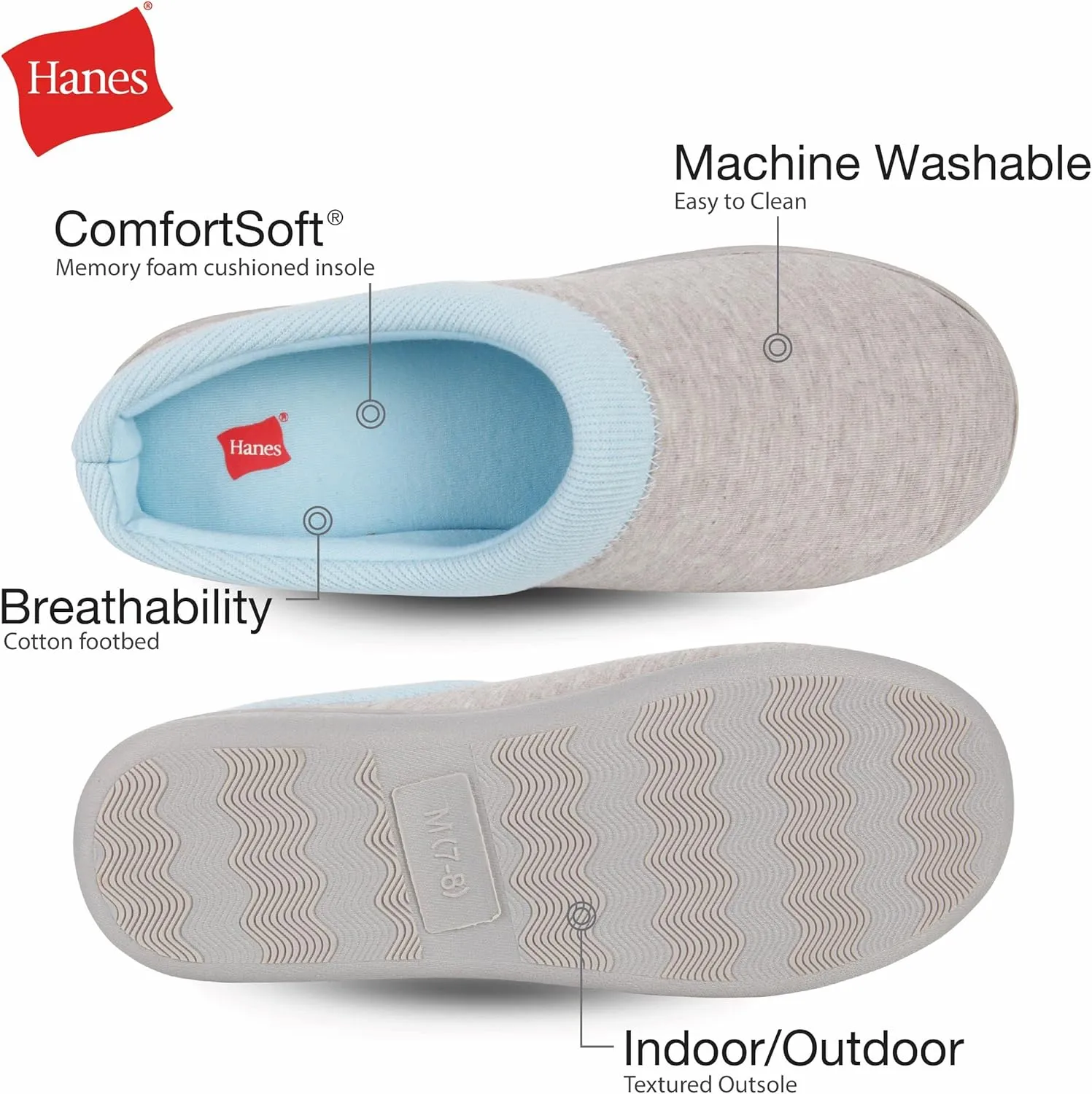 Hanes Women's Soft Waffle Knit Clog Slippers with Indoor/Outdoor Sole