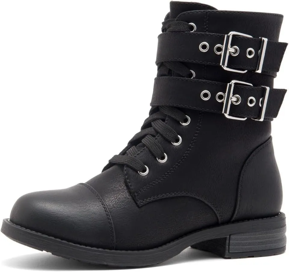 Herstyle Florence2 Women's Combat Booties Mid-Calf Boots Ankle Lace up Military Shoes, 1721Black,Size 11.0