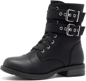 Herstyle Florence2 Women's Combat Booties Mid-Calf Boots Ankle Lace up Military Shoes, 1721Black,Size 11.0