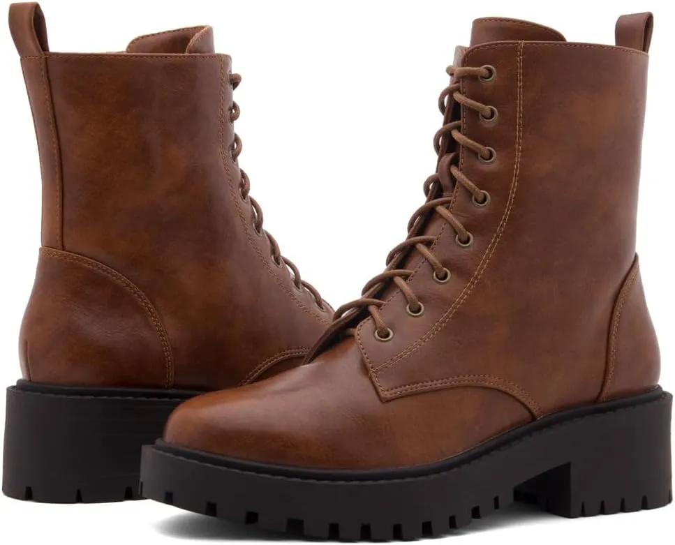 Herstyle Florence2 Women's Combat Booties Mid-Calf Boots Ankle Lace up Military Shoes
