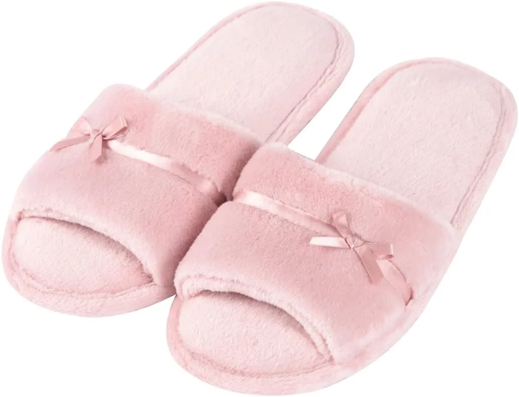 Home Slipper Open Toe Slippers Womens Soft Fuzzy Flannel Memory Foam Non-Slip Indoor Slippers