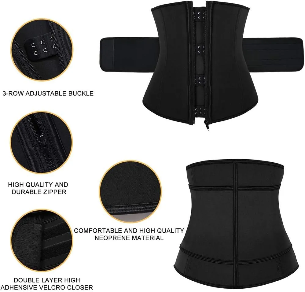Hopgo Neoprene Waist Trainer for Women Weight Loss Workout Trimmer Belt Zipper Sweat Cincher Girdle