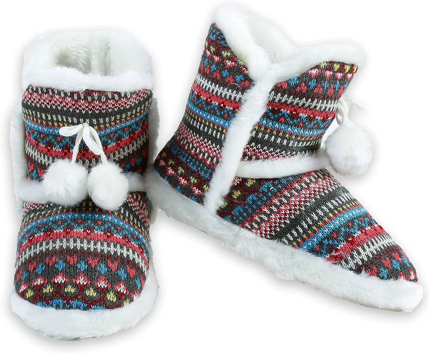 ICONOFLASH Women's Fair Isle Sweater Knit Bootie Slipper