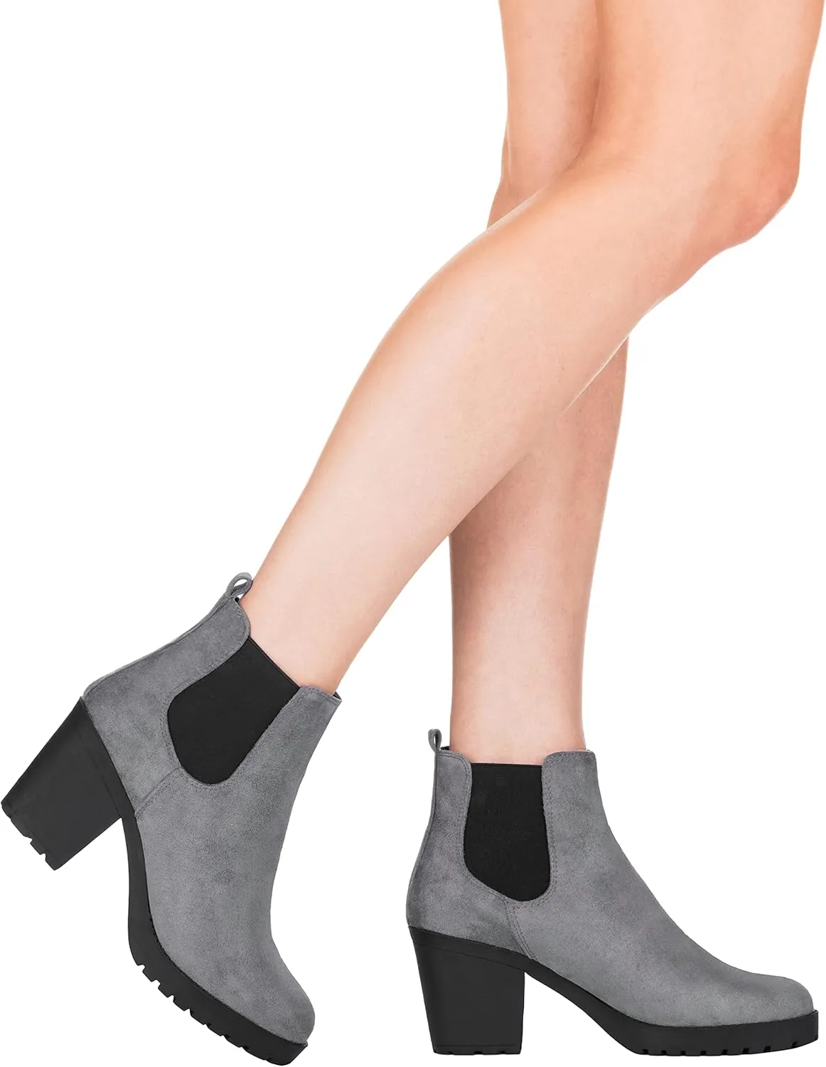 ILLUDE Women’s Ankle Boots Chelsea Bootie Chunky Block Heel Round Toe Boot