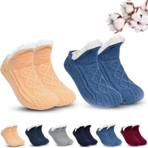 Indoor Non-Slip Thermal Socks,V-mouth Fluffy Slipper Socks,Woven Velvet Indoor Socks Slippers