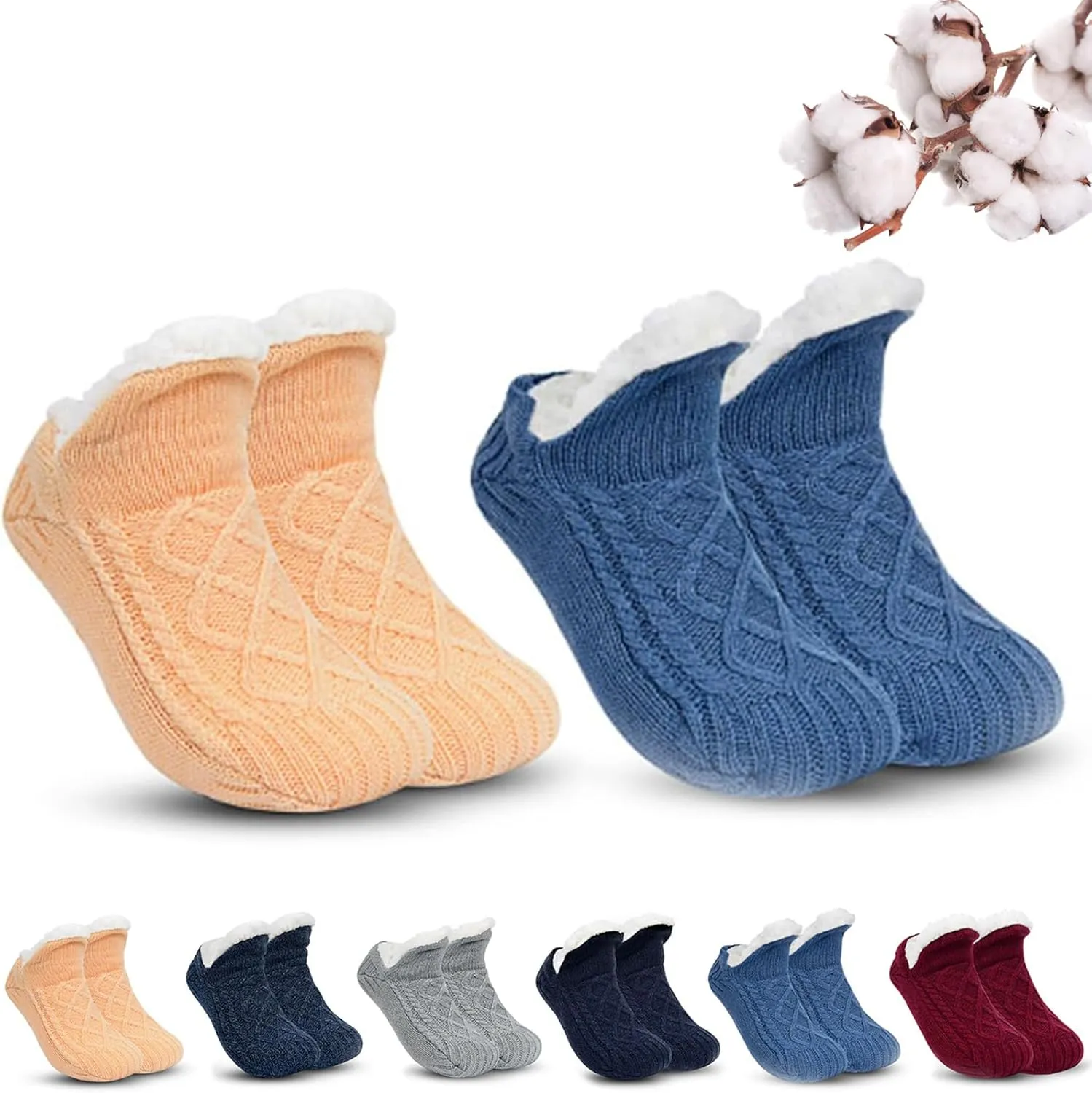 Indoor Non-Slip Thermal Socks,V-mouth Fluffy Slipper Socks,Woven Velvet Indoor Socks Slippers
