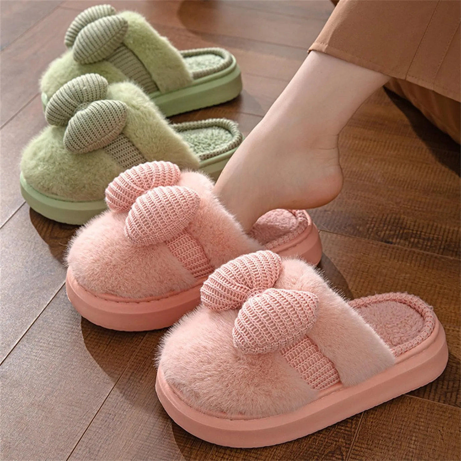 Indoor/Outdoor Slippers - Men's & Women's Cute Knitted Butterfly Plush Bow Design Slippers