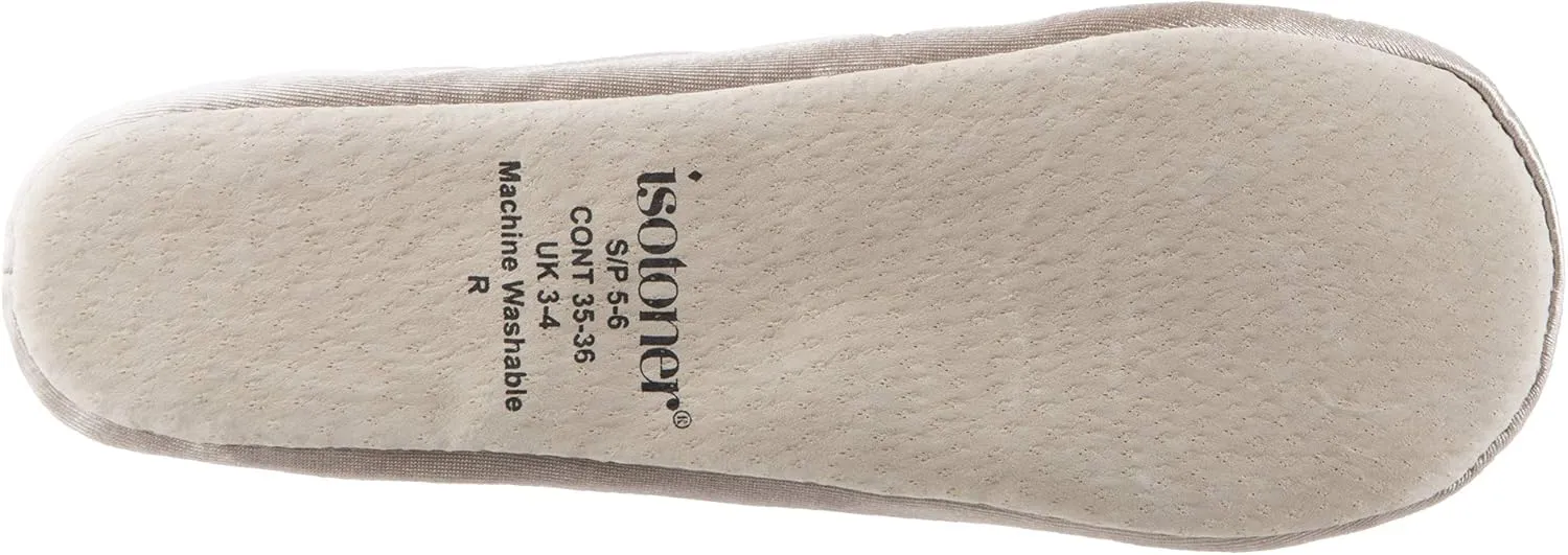 Isotoner Women's Satin Ballerina Slippers with Classic Ribbon Bow and Suede Sole