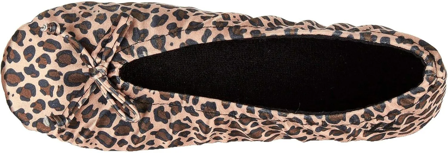 Isotoner Women's Satin Ballerina Slippers with Classic Ribbon Bow and Suede Sole