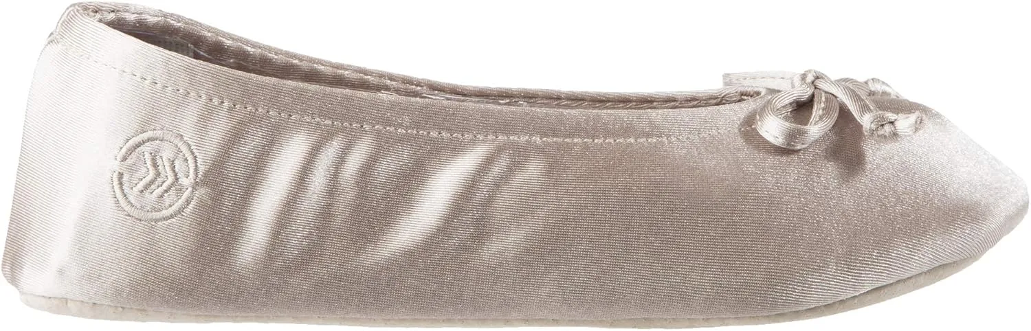 Isotoner Women's Satin Ballerina Slippers with Classic Ribbon Bow and Suede Sole