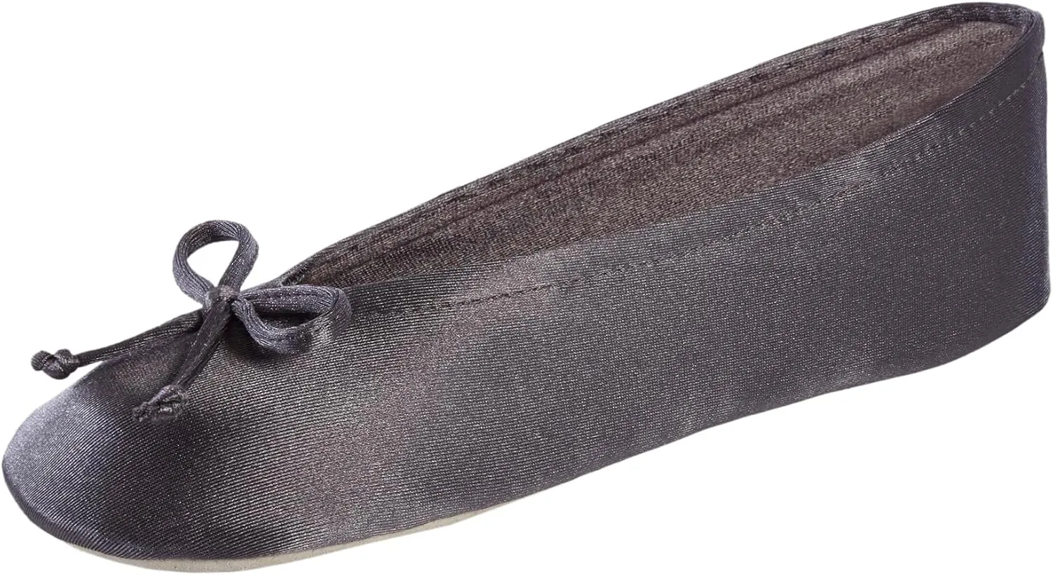 isotoner Women's Satin Ballerina Slippers with Soft Tie Bow and Suede Sole