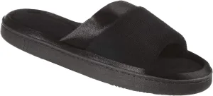 isotoner Women's Soft Microterry Wider Width Slide Slippers, with Satin Trim and Comfort Footbed