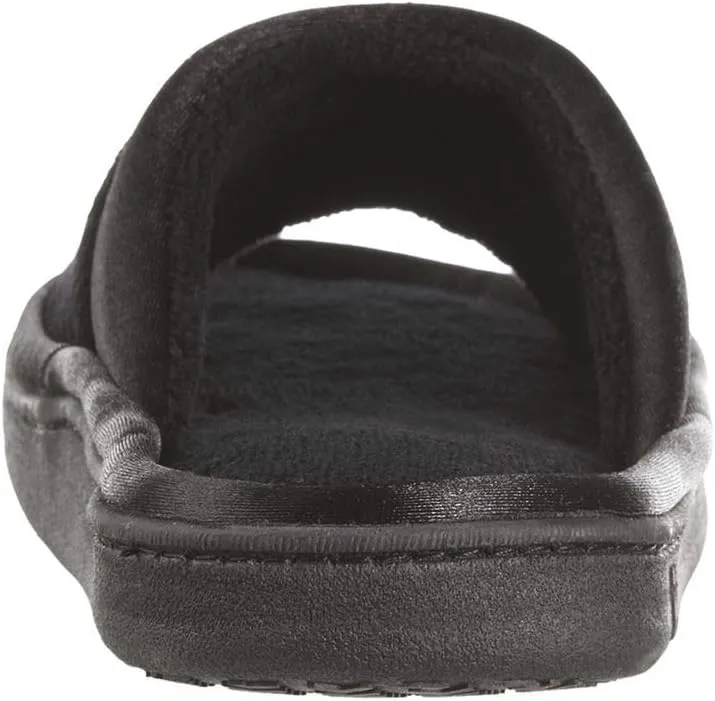 isotoner Women's Soft Microterry Wider Width Slide Slippers, with Satin Trim and Comfort Footbed