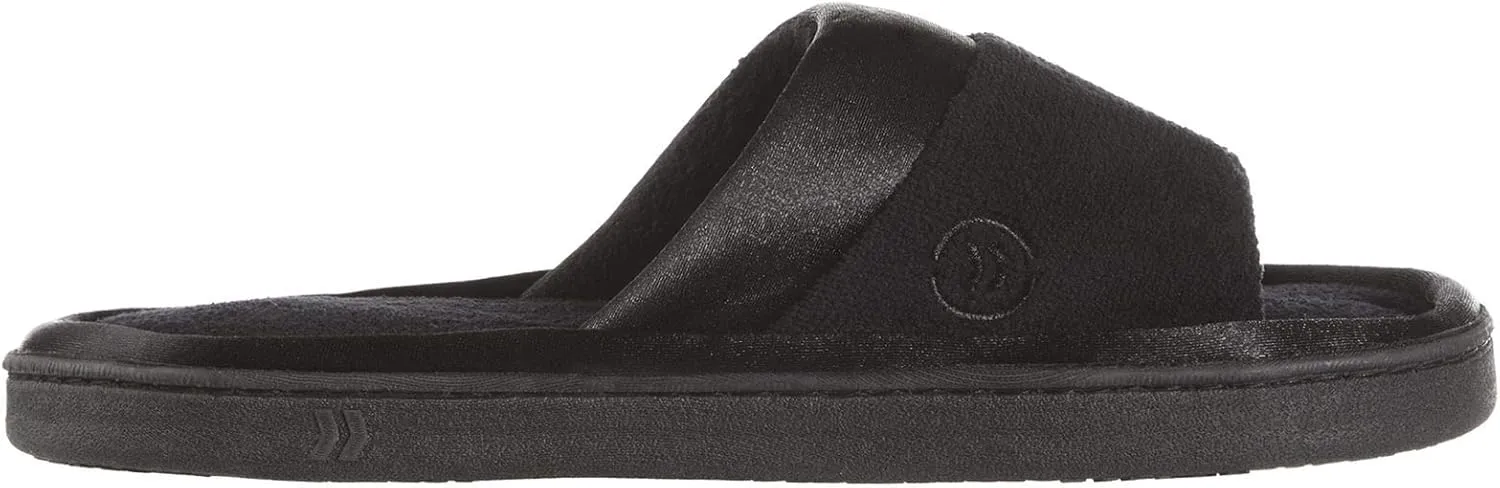 isotoner Women's Soft Microterry Wider Width Slide Slippers, with Satin Trim and Comfort Footbed