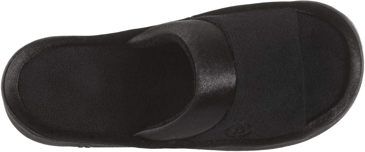 isotoner Women's Soft Microterry Wider Width Slide Slippers, with Satin Trim and Comfort Footbed