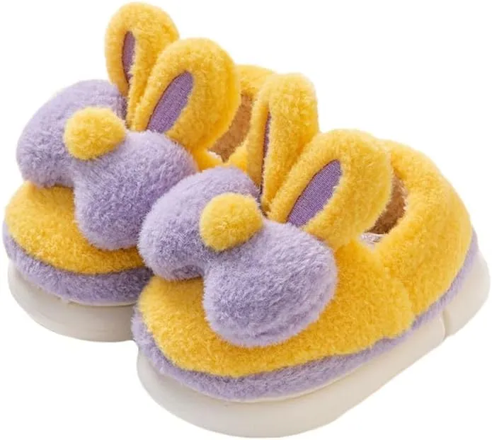 JadeRich Girls Fuzzy Bunny Slippers Anti-Skid Soft Warm Fleece House Shoes with Rabbit Ear Cushioned Winter Slipper for Toddlers/Little Kids