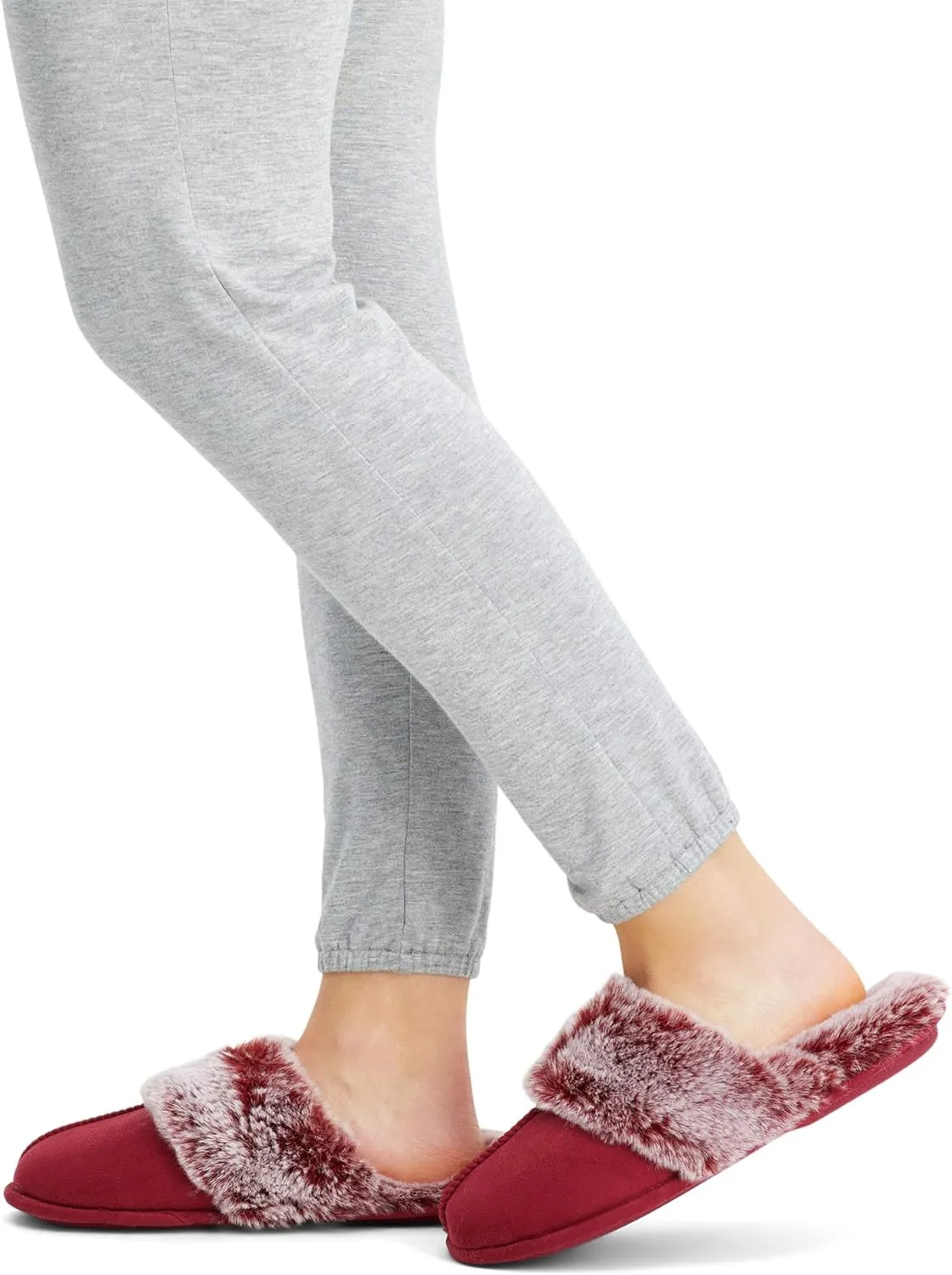 Jessica Simpson Women's Comfy Faux Fur House Slipper Slip-On Scuff Memory Foam Soft Plush Lining