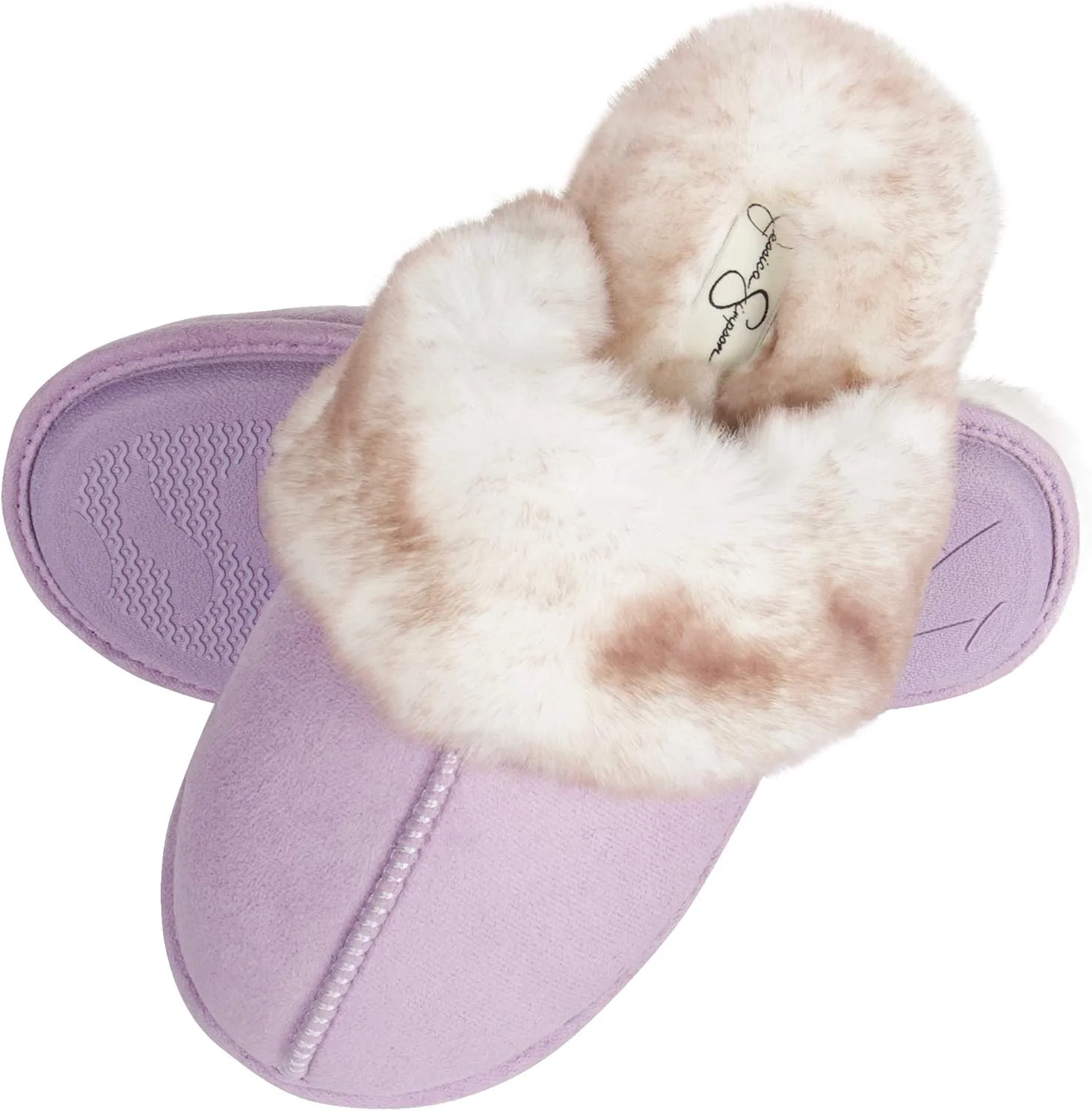 Jessica Simpson Women's Comfy Faux Fur House Slipper Slip-On Scuff Memory Foam Soft Plush Lining