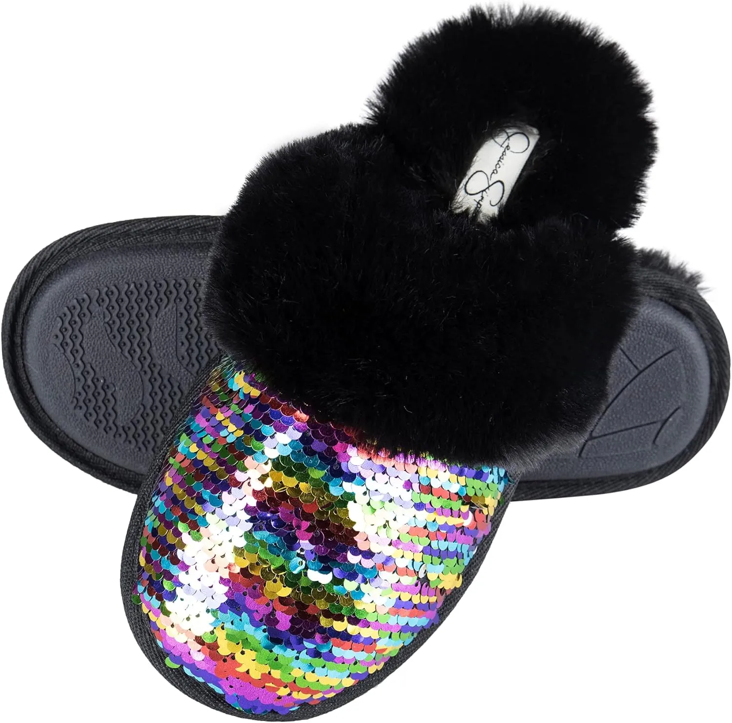 Jessica Simpson Women's Comfy Faux Fur House Slipper Slip-On Scuff Memory Foam Soft Plush Lining