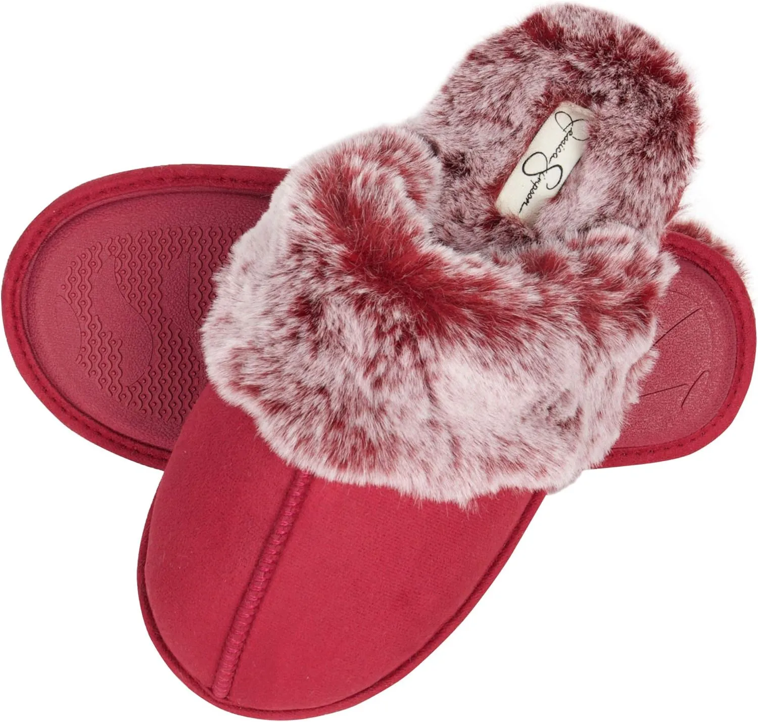 Jessica Simpson Women's Comfy Faux Fur House Slipper Slip-On Scuff Memory Foam Soft Plush Lining
