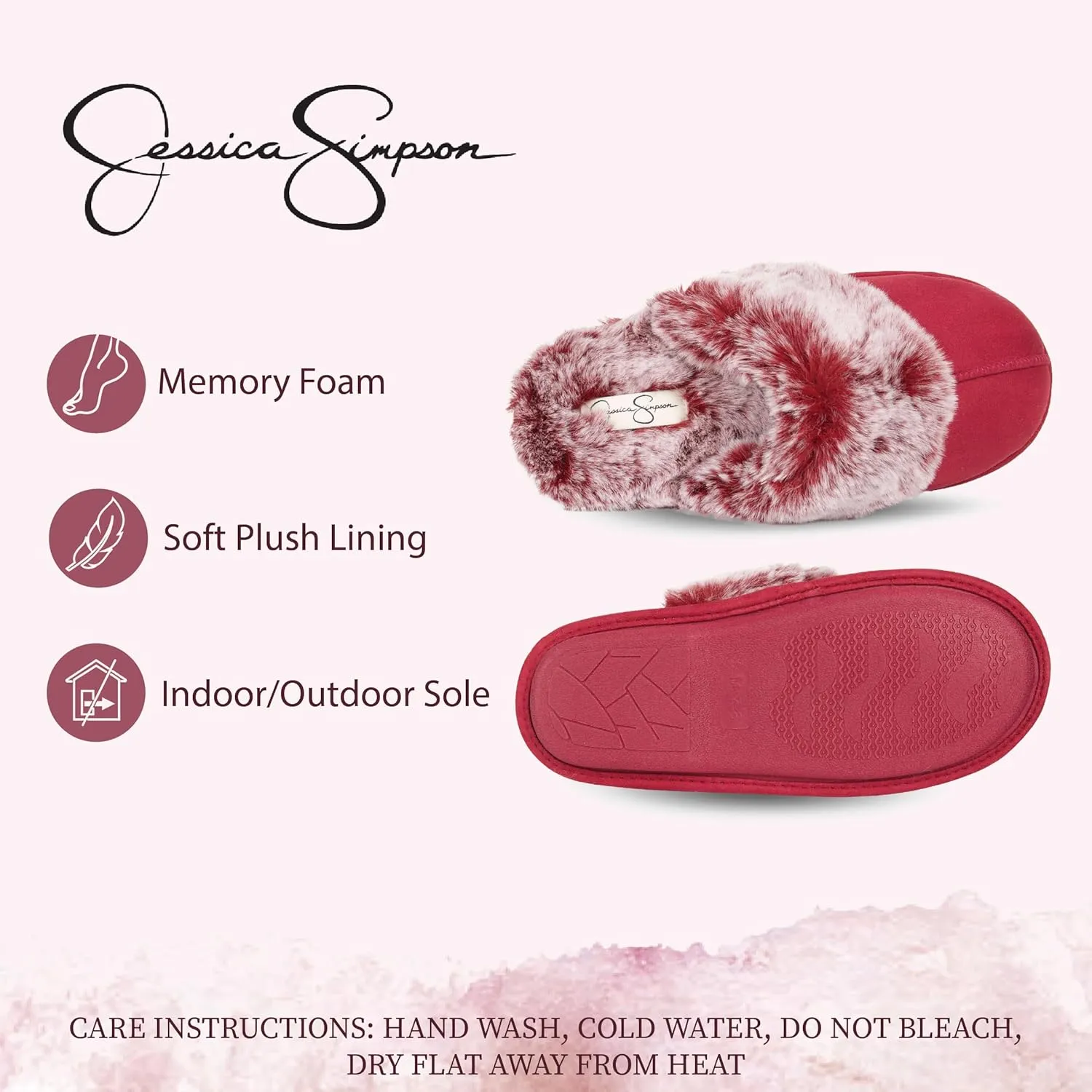 Jessica Simpson Women's Comfy Faux Fur House Slipper Slip-On Scuff Memory Foam Soft Plush Lining