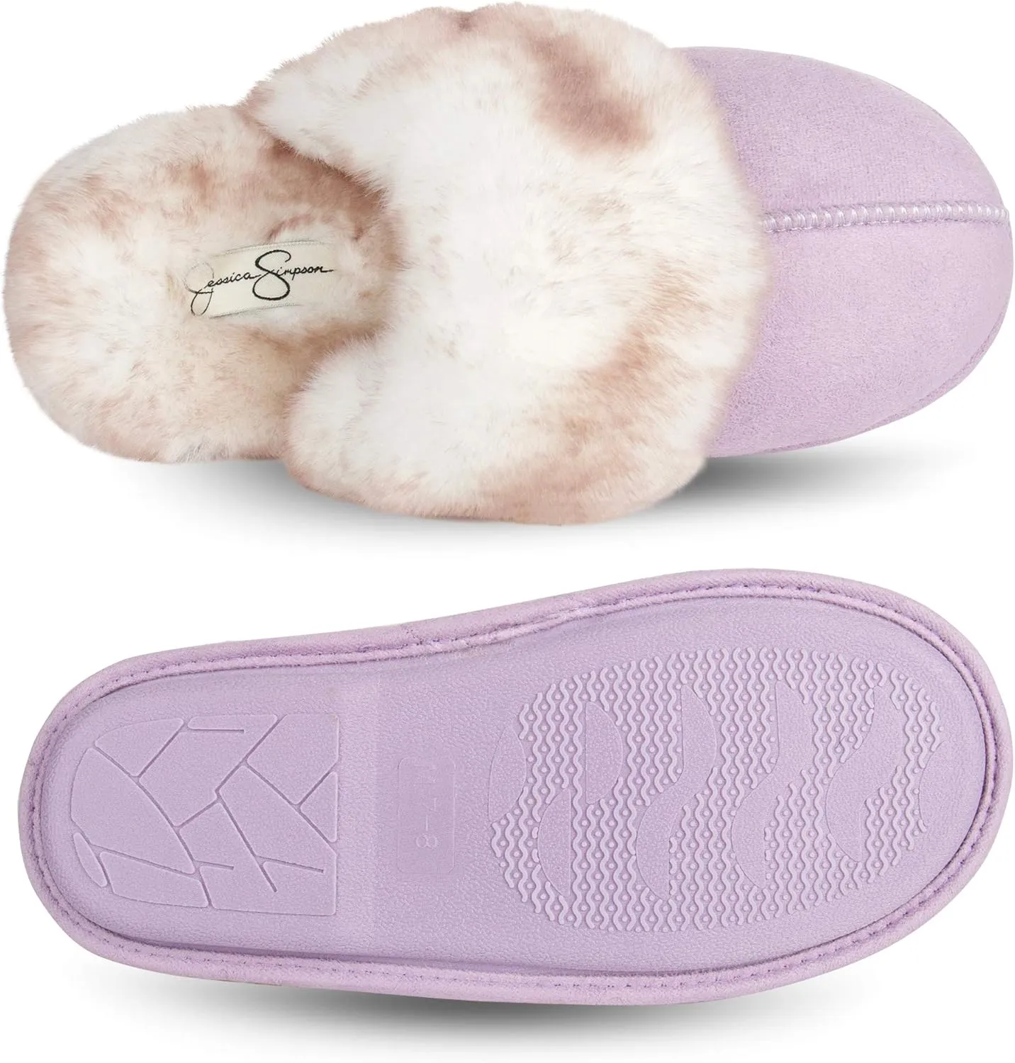 Jessica Simpson Women's Comfy Faux Fur House Slipper Slip-On Scuff Memory Foam Soft Plush Lining
