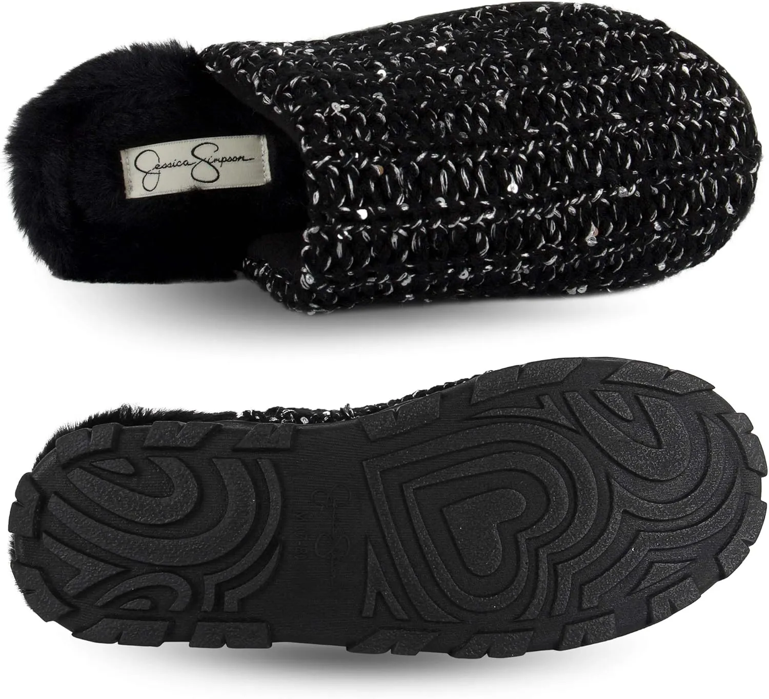 Jessica Simpson Women's Soft Cable Knit Memory Foam Clog Slippers with Indoor/Outdoor Sole