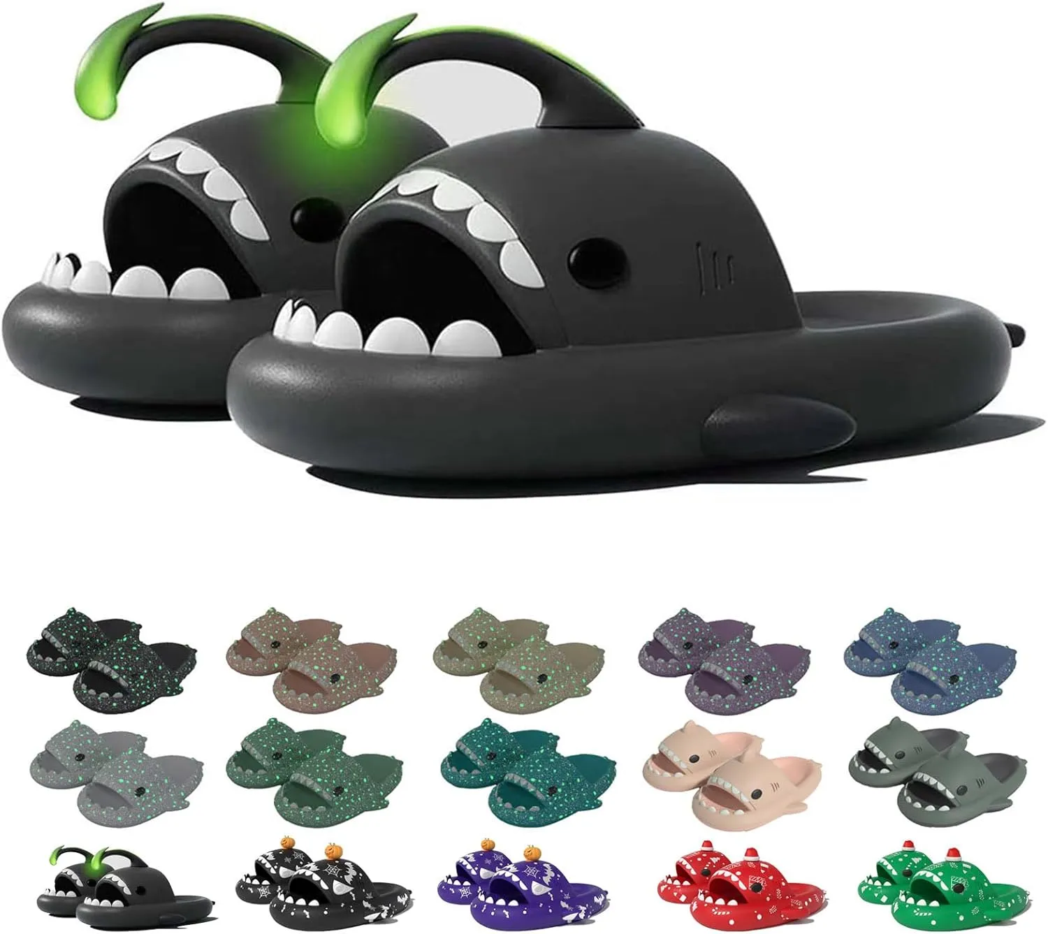 Jfxgjuv Luminous Shark Slides, Spooky Shark Slides, Cloud Shark Slides Angler Fish Slides Glow in The Dark Halloween Shark Slides Christmas Santa Shark Slides