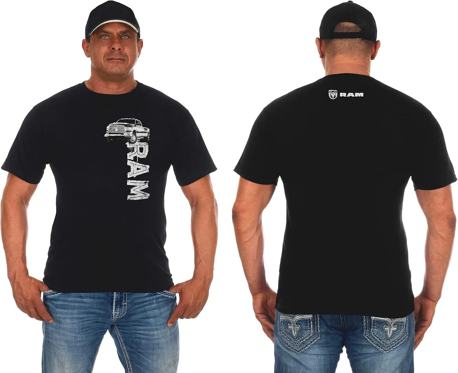 JH Design Men's Dodge Ram Logo T-Shirt Short Sleeve Black Shirt