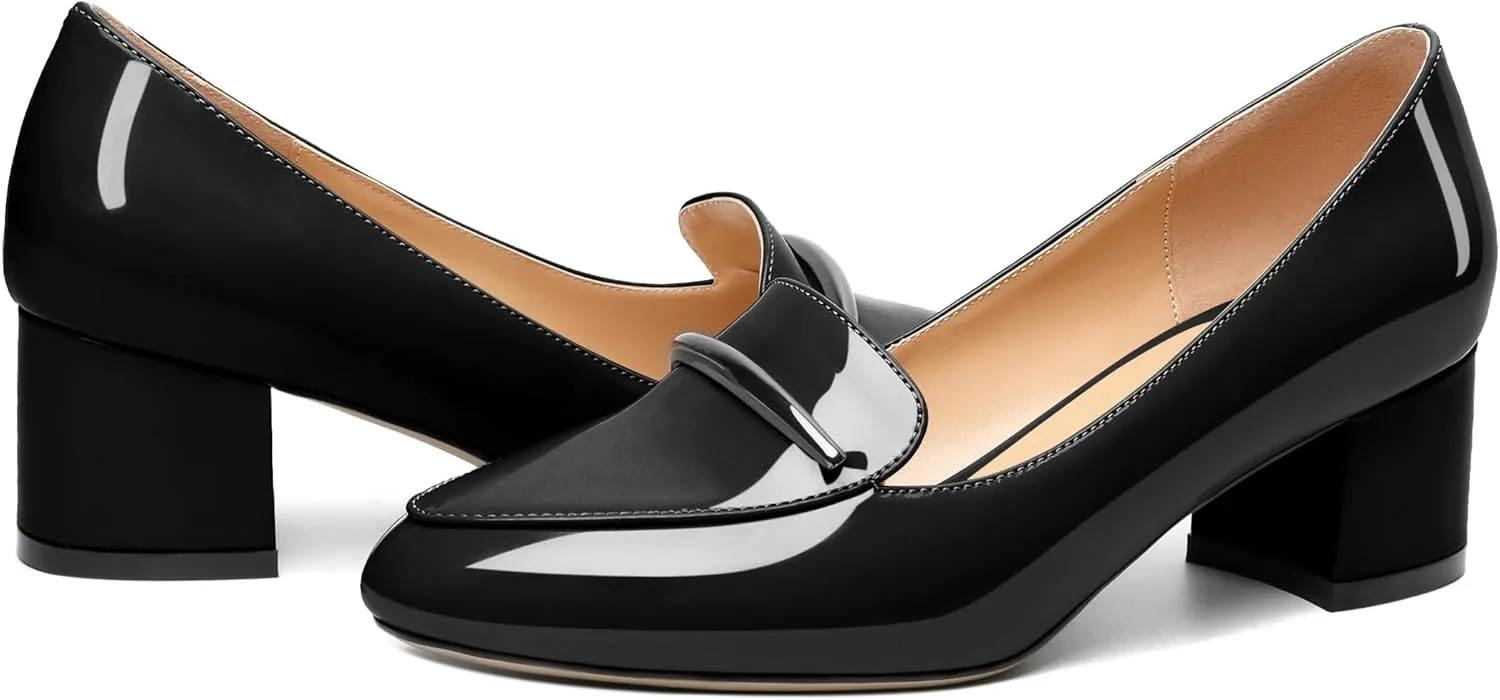 Joseywade Women's Block Heels Low Heel Loafer Pumps Round Toe Chunky Heel Slip On 2 Inch Closed Toe Comfort Shoes