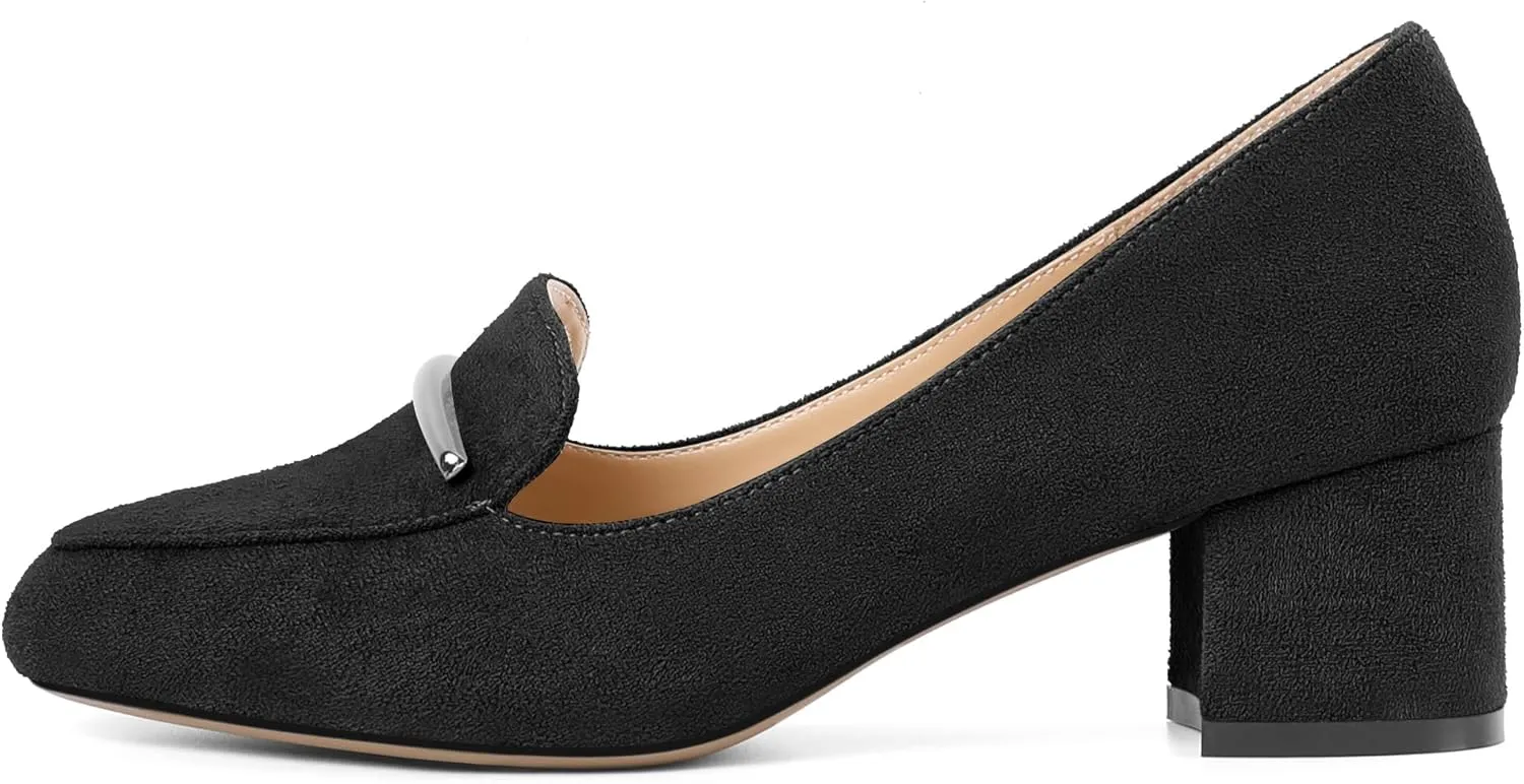Joseywade Women's Block Heels Low Heel Loafer Pumps Round Toe Chunky Heel Slip On 2 Inch Closed Toe Comfort Shoes