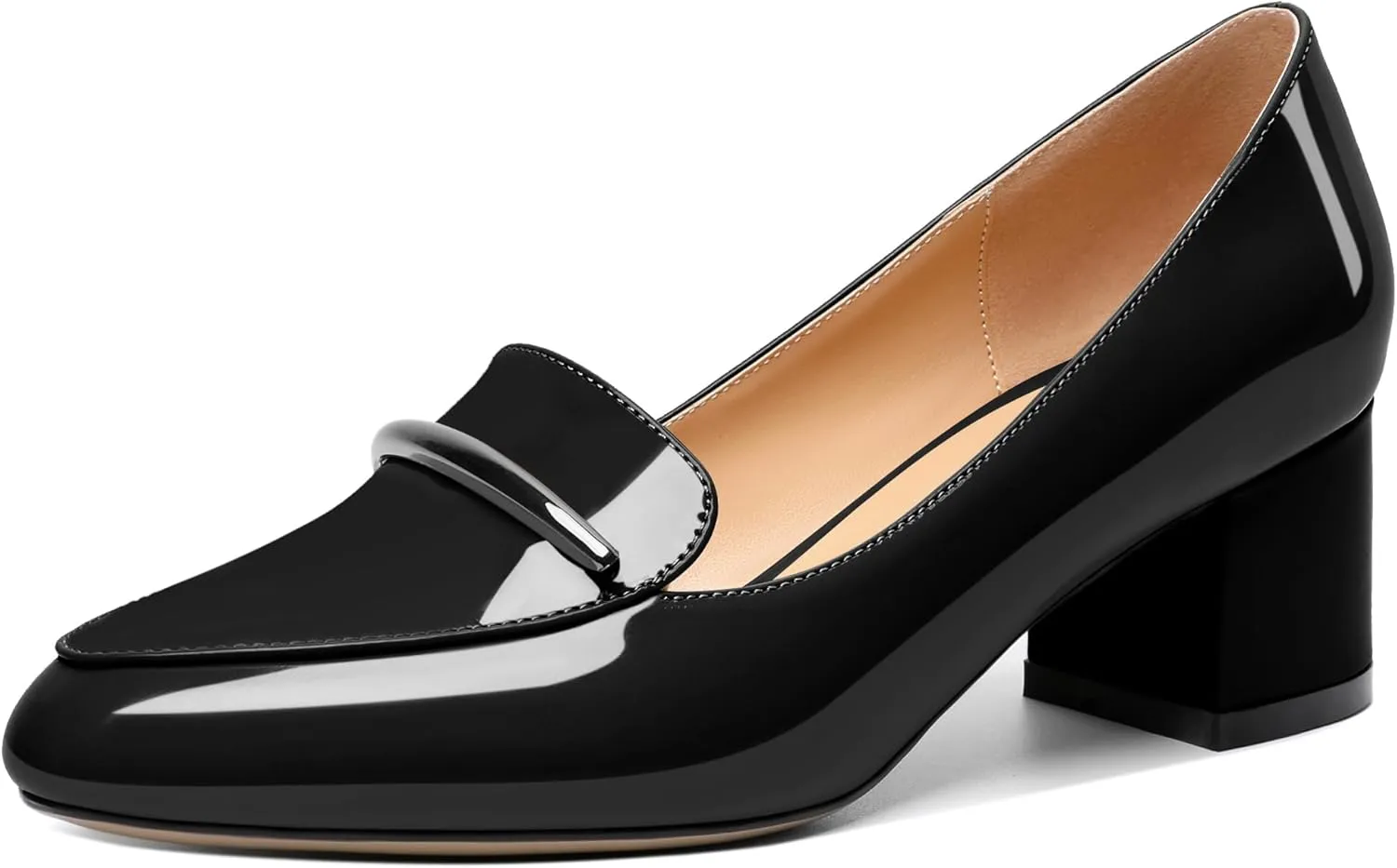 Joseywade Women's Block Heels Low Heel Loafer Pumps Round Toe Chunky Heel Slip On 2 Inch Closed Toe Comfort Shoes