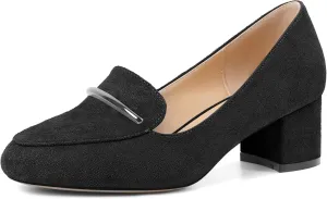Joseywade Women's Block Heels Low Heel Loafer Pumps Round Toe Chunky Heel Slip On 2 Inch Closed Toe Comfort Shoes