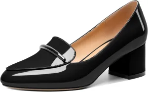 Joseywade Women's Block Heels Low Heel Loafer Pumps Round Toe Chunky Heel Slip On 2 Inch Closed Toe Comfort Shoes