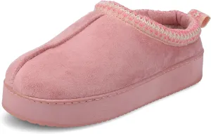 Journee Collection Womens Connway Center Seam Fur Lined Embroidered Slipper Slip On Cushioned Clog with Durable Platform Sole Rose S(5-6) Medium WOMENS US