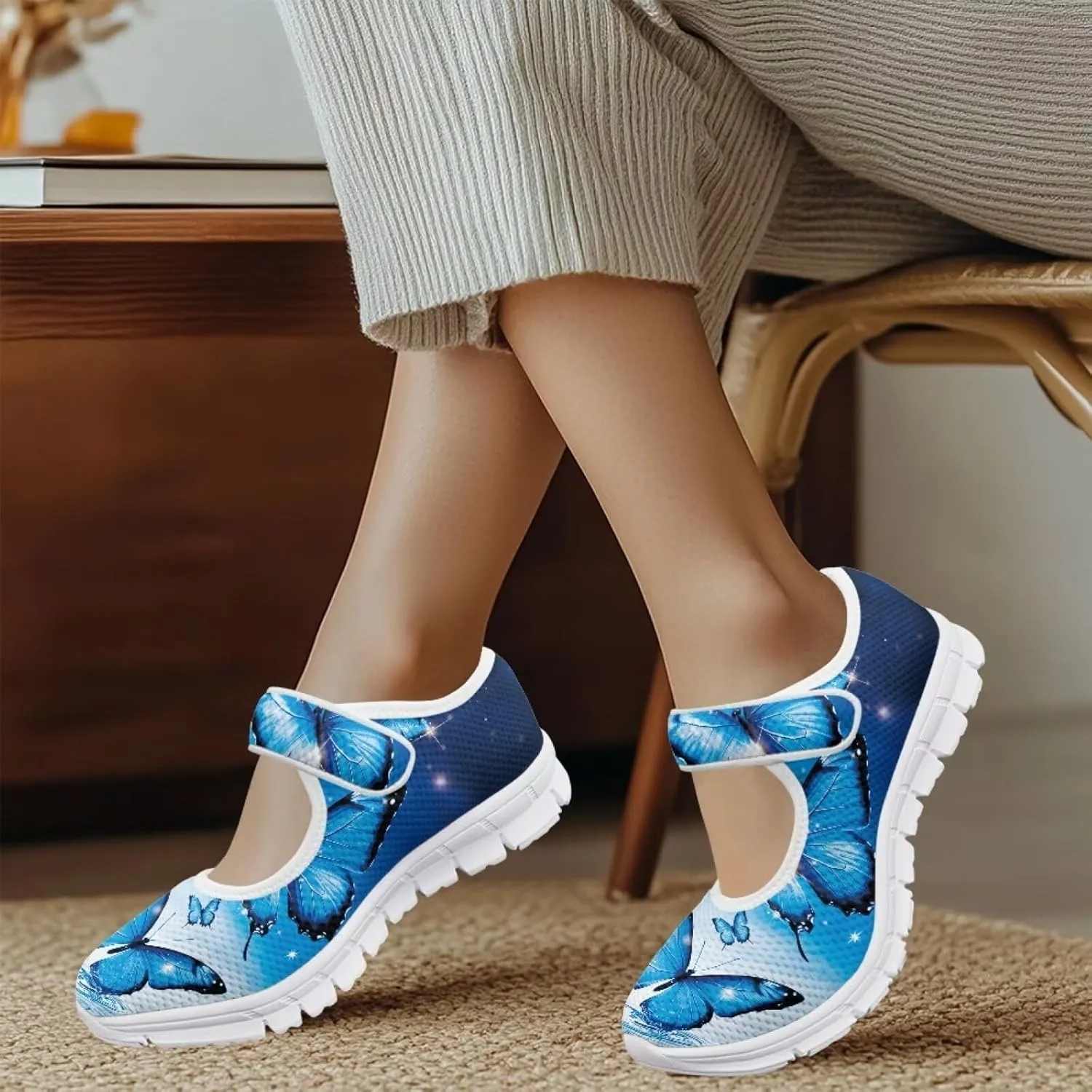 JoyLamoria Women’s Breathable Walking Shoes Trainer Sport Sneakers Adjustable Flats,Tropical Sloth Palm Leaves Print