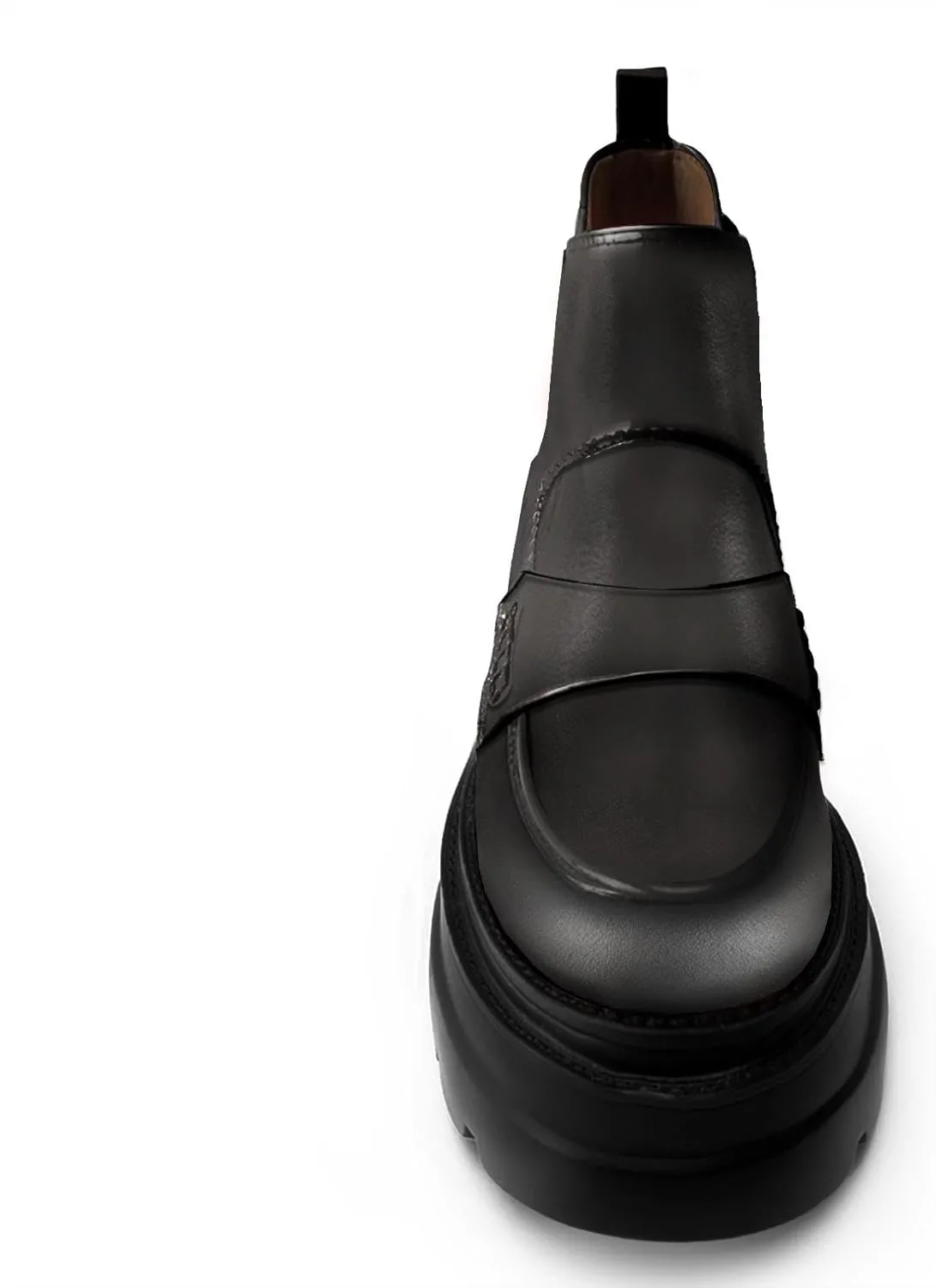 KaroNairy Platform Ankle Boots for Women Chelsea Boots Round Toe Chunky Heel Slip on Lug Sole Short Boots Black