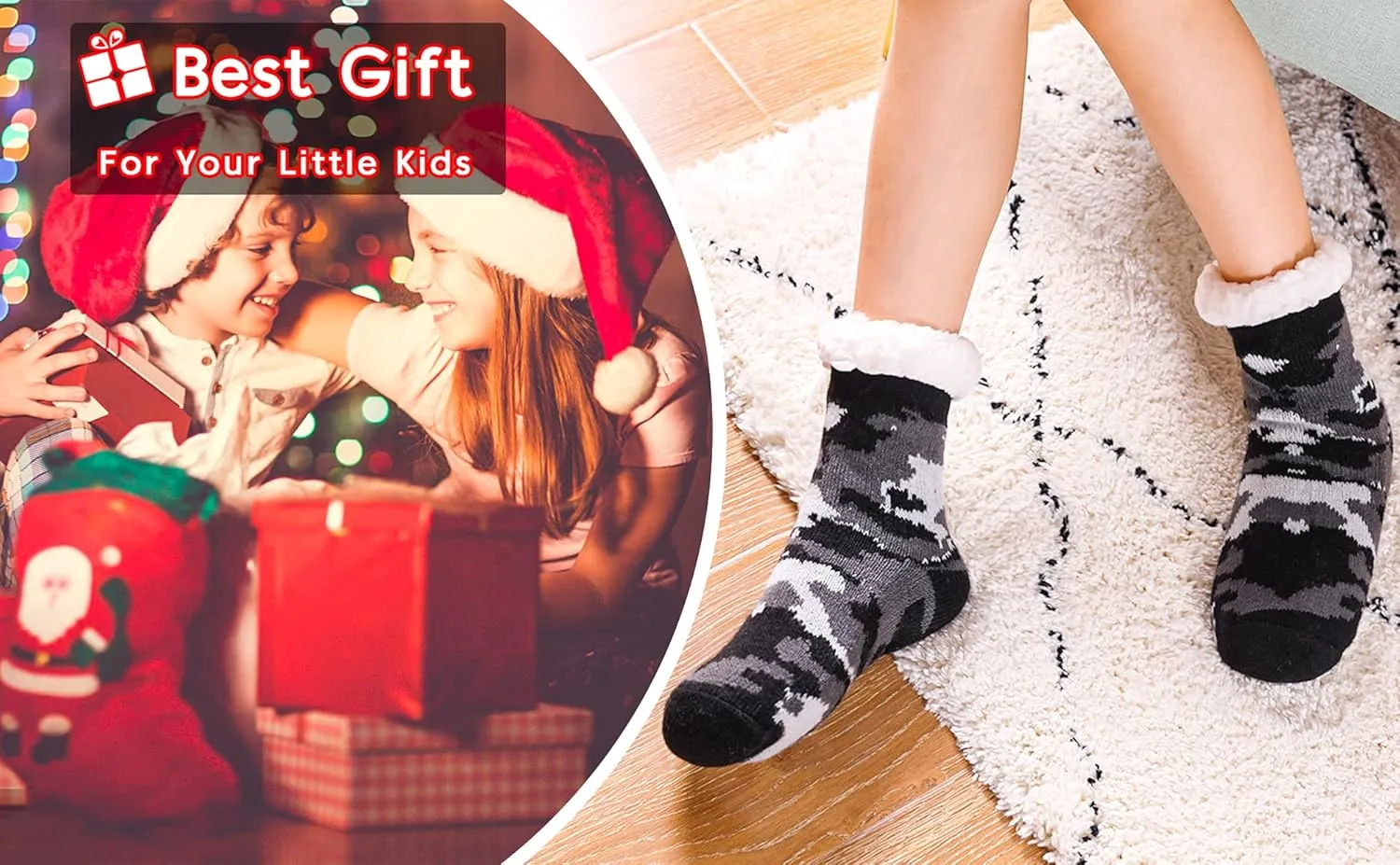 Kids Boys Girls Fuzzy Slipper Socks Soft Warm Thick Fleece lined Christmas Stockings For Child Toddler Winter Home Socks