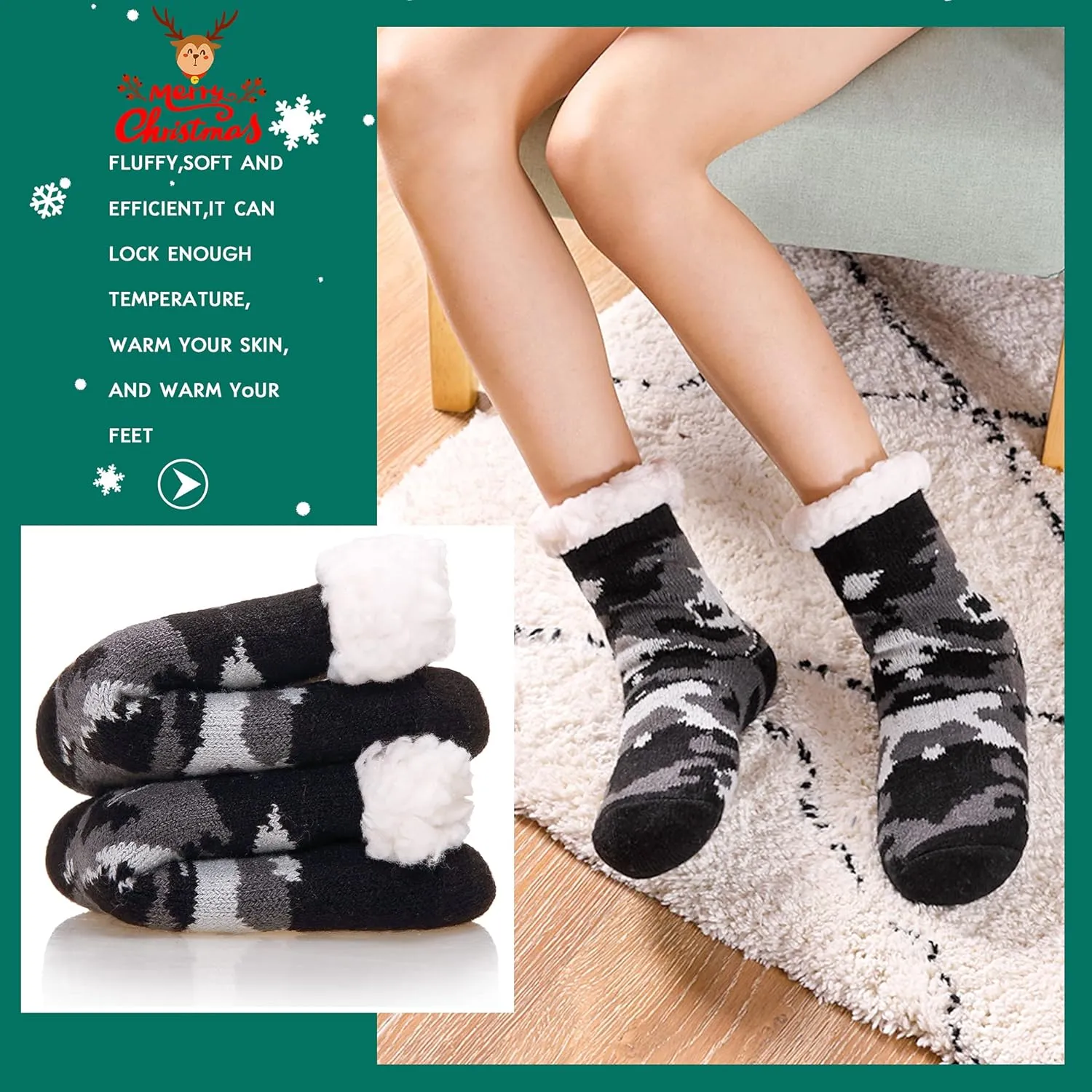 Kids Boys Girls Fuzzy Slipper Socks Soft Warm Thick Fleece lined Christmas Stockings For Child Toddler Winter Home Socks