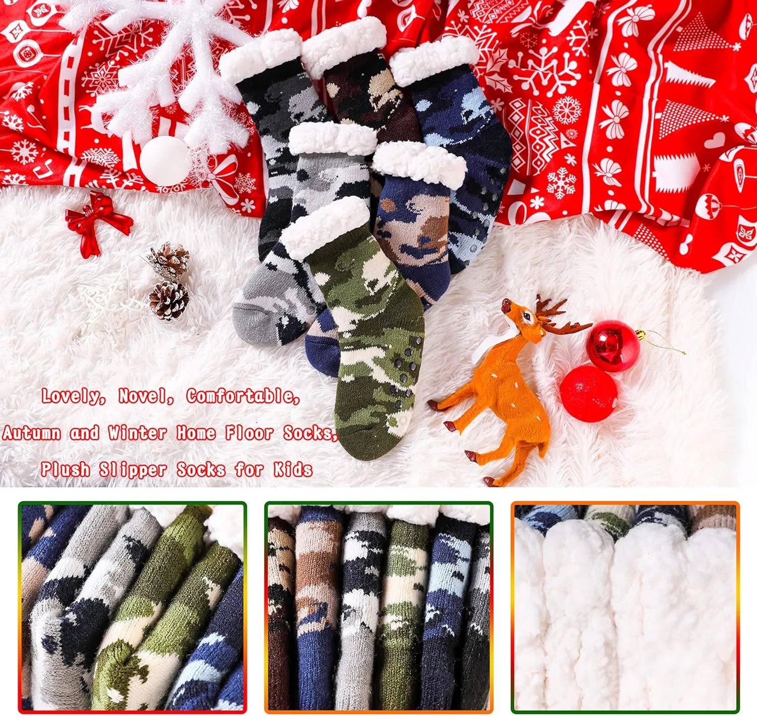 Kids Boys Girls Fuzzy Slipper Socks Soft Warm Thick Fleece lined Christmas Stockings For Child Toddler Winter Home Socks